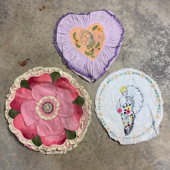 Vintage Other - 3pc Lot- Antique Embroidery & Lace Pillow Covers